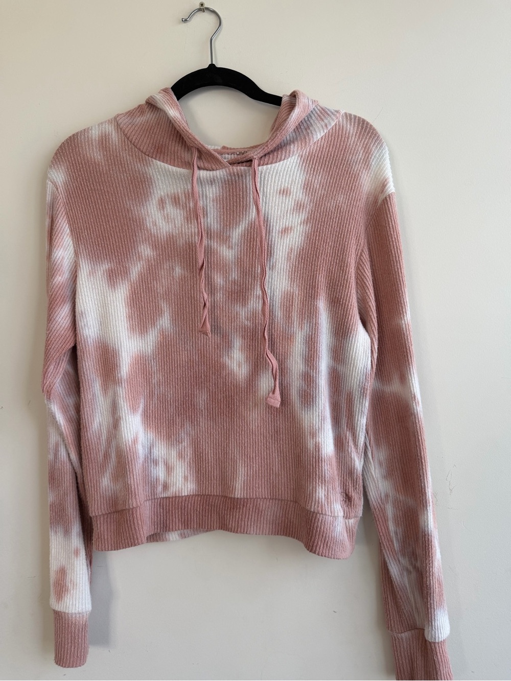 Ivory Ella Blush and White Tie-Dye Ribbed Hoodie